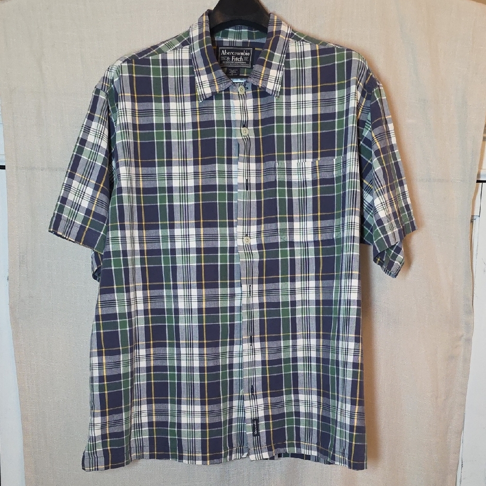 Abercrombie & Fitch Navy and Green Plaid Shirt